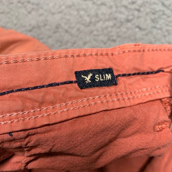 American Eagle Extreme Flex Shorts Mens 31 x 9 Washed Red Slim Chino Distressed - Picture 9 of 11